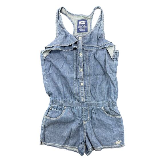 Levi's Girl Medium Wash Blue Denim Racerback Denim Jean Romper Youth Size Large - Picture 1 of 9